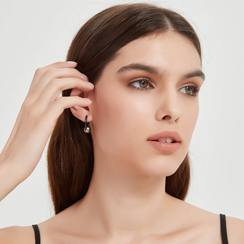 9-10mm Tahitian Pearl & Noir Elegance Barrel Earrings - House Of Pearls